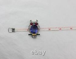 TRIFARI Owl Rhinestone & Enamel FUR CLIP Blue Belly Art Deco Alfred Philippe