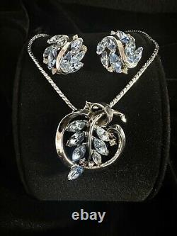 TRIFARI Parure BLUE Navette Alfred Philippe Necklace Earrings Marquise Floral