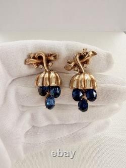 TRIFARI Pat Pend ALFRED PHILIPPE Sapphire Blue Rhinestone Grape Dangle Earrings