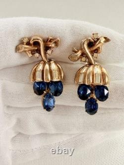 TRIFARI Pat Pend ALFRED PHILIPPE Sapphire Blue Rhinestone Grape Dangle Earrings