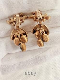 TRIFARI Pat Pend ALFRED PHILIPPE Sapphire Blue Rhinestone Grape Dangle Earrings