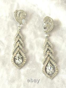 TRIFARI Peacock Dangle Earrings Alfred Philippe Rhodium Rhinestones withBox