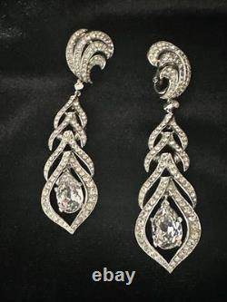 TRIFARI Peacock Dangle Earrings Alfred Philippe Rhodium Rhinestones withBox