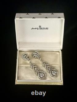 TRIFARI Peacock Dangle Earrings Alfred Philippe Rhodium Rhinestones withBox