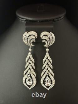TRIFARI Peacock Drop-Dangle Earrings Alfred Philippe Rhodium Rhinestones