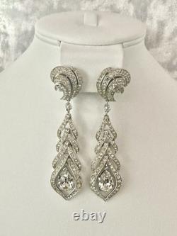 TRIFARI Peacock Drop-Dangle Earrings Alfred Philippe Rhodium Rhinestones