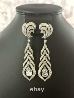 TRIFARI Peacock Drop-Dangle Earrings Alfred Philippe Rhodium Rhinestones