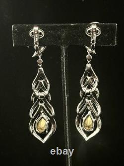 TRIFARI Peacock Drop-Dangle Earrings Alfred Philippe Rhodium Rhinestones