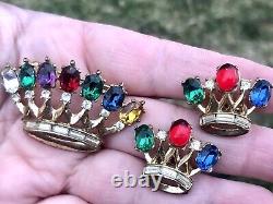 TRIFARI Philippe 40s DEAREST Royal Crown Crest Coronation Brooch Pin + Earrings