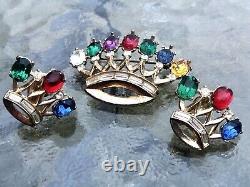 TRIFARI Philippe 40s DEAREST Royal Crown Crest Coronation Brooch Pin + Earrings
