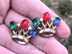 TRIFARI Philippe 40s DEAREST Royal Crown Crest Coronation Brooch Pin + Earrings