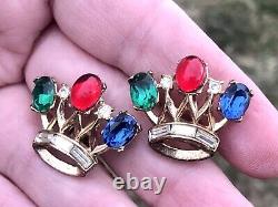 TRIFARI Philippe 40s DEAREST Royal Crown Crest Coronation Brooch Pin + Earrings