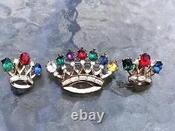 TRIFARI Philippe 40s DEAREST Royal Crown Crest Coronation Brooch Pin + Earrings