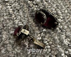 TRIFARI Philippe Renaissance Collection Cranberry Gripoix Clip On Earrings EUC