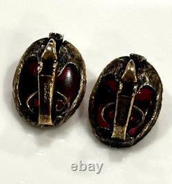 TRIFARI Philippe Renaissance Collection Cranberry Gripoix Clip On Earrings EUC