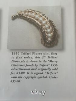 TRIFARI Plume Book-Set Alfred Philippe Feather Brooch Earrings Gold Pearls