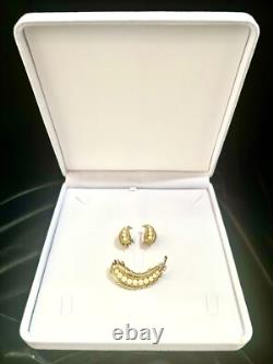 TRIFARI Plume Book-Set Alfred Philippe Feather Brooch Earrings Gold Pearls