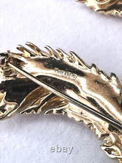 TRIFARI Plume Book-Set Alfred Philippe Feather Brooch Earrings Gold Pearls