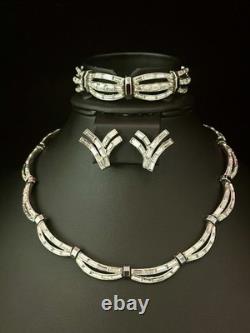 TRIFARI Premiere 1953 Set Crystal Baguettes Rhodium Alfred Philippe Box
