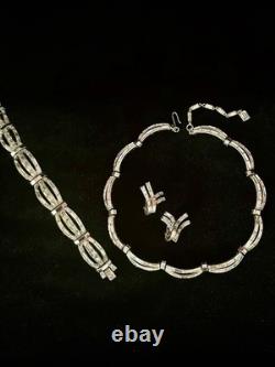 TRIFARI Premiere 1953 Set Crystal Baguettes Rhodium Alfred Philippe Box