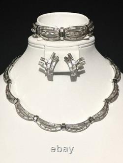 TRIFARI Premiere 1953 Set Crystal Baguettes Rhodium Alfred Philippe Box
