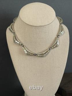 TRIFARI Rhinestone Baguette Necklace Silver Curved Link Choker Alfred Philippe
