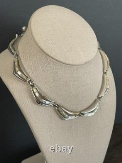 TRIFARI Rhinestone Baguette Necklace Silver Curved Link Choker Alfred Philippe
