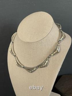 TRIFARI Rhinestone Baguette Necklace Silver Curved Link Choker Alfred Philippe