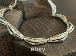 TRIFARI Rhinestone Baguette Necklace Silver Curved Link Choker Alfred Philippe