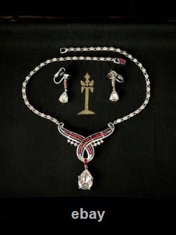 TRIFARI Rhodium Crystal Ruby-Red Earrings Necklace Alfred Philippe PAT PEND Box