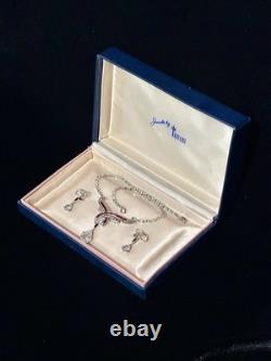 TRIFARI Rhodium Crystal Ruby-Red Earrings Necklace Alfred Philippe PAT PEND Box