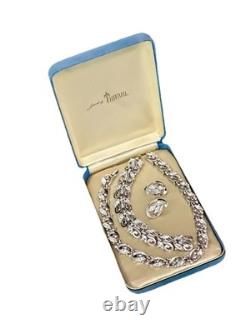 TRIFARI Rhodium Diamanté Alfred Philippe Earrings Bracelet Necklace PAT PEND Box TRIFARI Rhodium Diamanté Alfred Philippe Earrings Bracelet Necklace PAT PEND Box