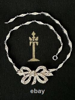 TRIFARI Rhodium Diamanté Parure 1949(Earrings) Brooch Necklace Bow Ribbon withBox