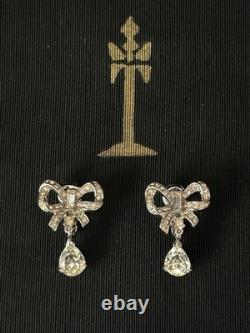 TRIFARI Rhodium Diamanté Parure 1949(Earrings) Brooch Necklace Bow Ribbon withBox
