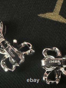 TRIFARI Rhodium Diamanté Parure 1949(Earrings) Brooch Necklace Bow Ribbon withBox