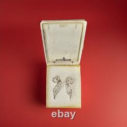 TRIFARI Rhodium Double-Cresent Triple-Leaf Diamanté Earrings Alfred Philippe Box