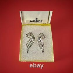 TRIFARI Rhodium Double-Cresent Triple-Leaf Diamanté Earrings Alfred Philippe Box