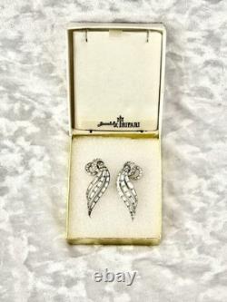 TRIFARI Rhodium Double-Cresent Triple-Leaf Diamanté Earrings Alfred Philippe Box