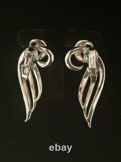 TRIFARI Rhodium Double-Cresent Triple-Leaf Diamanté Earrings Alfred Philippe Box