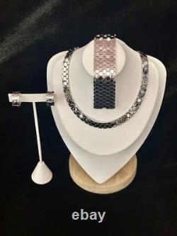 TRIFARI Rhodium Honeycomb Set Tessellated Alfred Philippe PAT PEND 1945