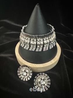 TRIFARI Rhodium Rhinestones Set Alfred Philippe Oval Rhinestones Crown withBox