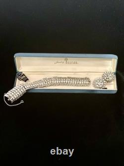 TRIFARI Rhodium Rhinestones Set Alfred Philippe Oval Rhinestones Crown withBox