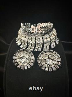 TRIFARI Rhodium Rhinestones Set Alfred Philippe Oval Rhinestones Crown withBox