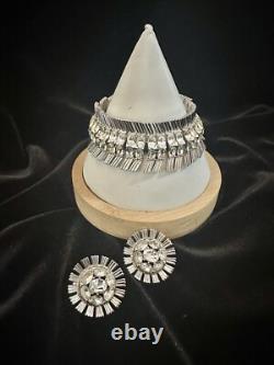 TRIFARI Rhodium Rhinestones Set Alfred Philippe Oval Rhinestones Crown withBox
