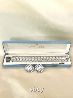 TRIFARI Rhodium Rhinestones Set Alfred Philippe Oval Rhinestones Crown withBox