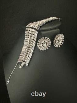 TRIFARI Rhodium Rhinestones Set Alfred Philippe Oval Rhinestones Crown withBox