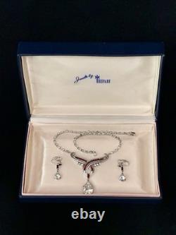 TRIFARI Rhodium Ruby Parure 1952 Earrings Necklace Alfred Philippe PAT PEND