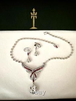 TRIFARI Rhodium Ruby Parure 1952 Earrings Necklace Alfred Philippe PAT PEND