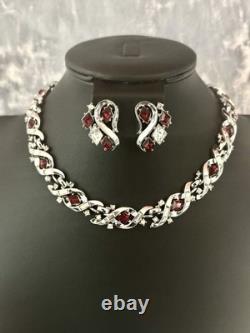 TRIFARI Rhodium Ruby-RED Diamonds Alfred Philippe Demi-Parure PAT PEND