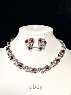 TRIFARI Rhodium Ruby-RED Diamonds Alfred Philippe Demi-Parure PAT PEND